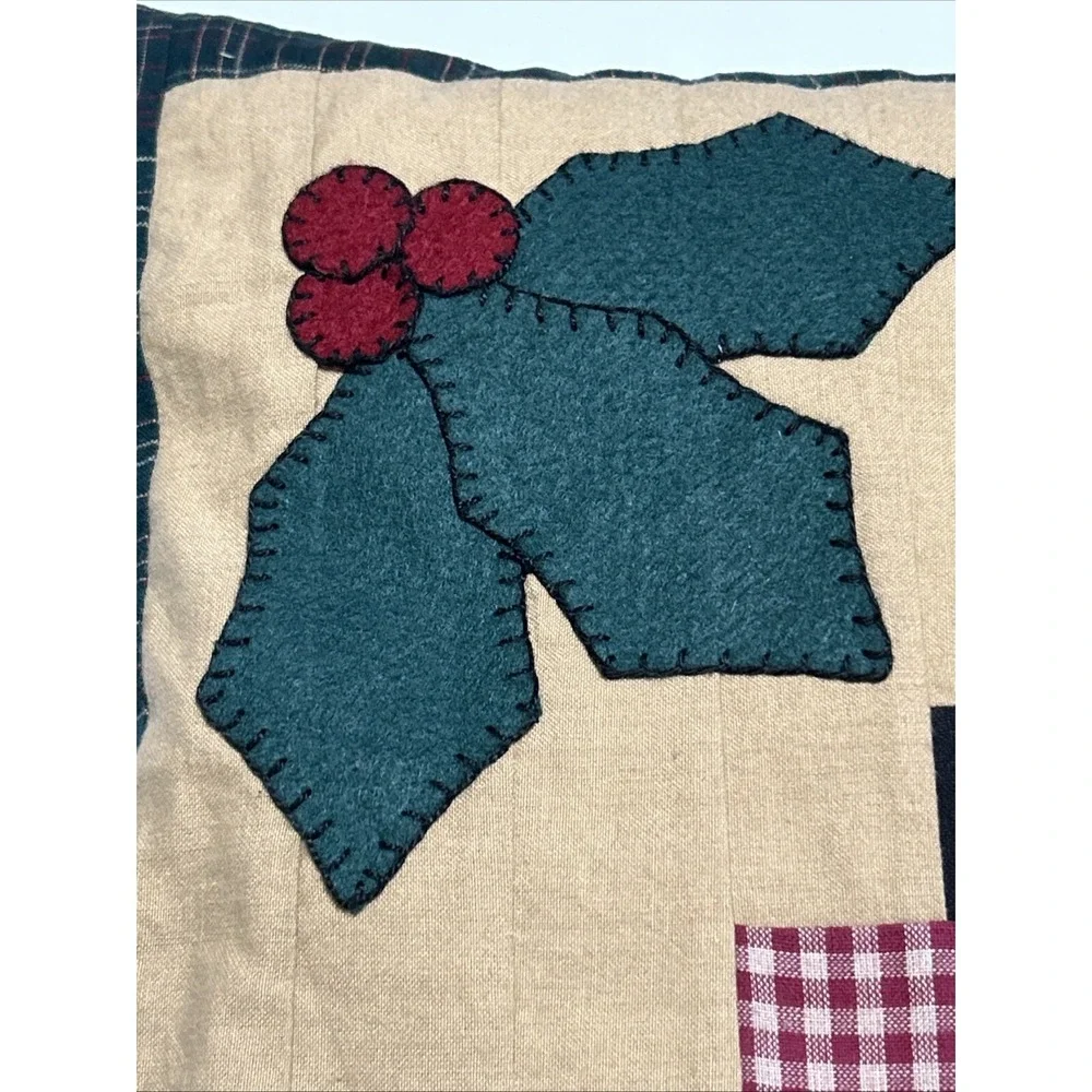 Pillow Christmas Holly Patchwork Handmade Open Back Cover Green Red 12